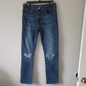 Signature Levi's Girl's Slim Dark Blue Straight Leg Jeans Faux Holes Size 18R
